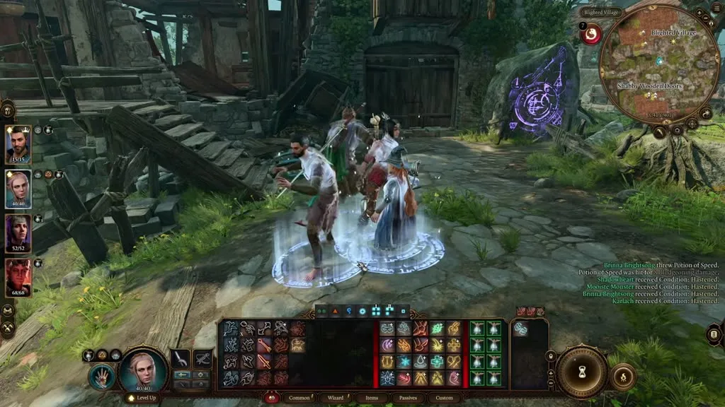 A thrown Potion of Speed splashing the whole party with the Hastened condition in Baldur's Gate 3.